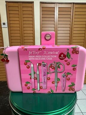 Betsey Johnson Pink Cherry Mani-Pedi Set in Pink Silicone Case
